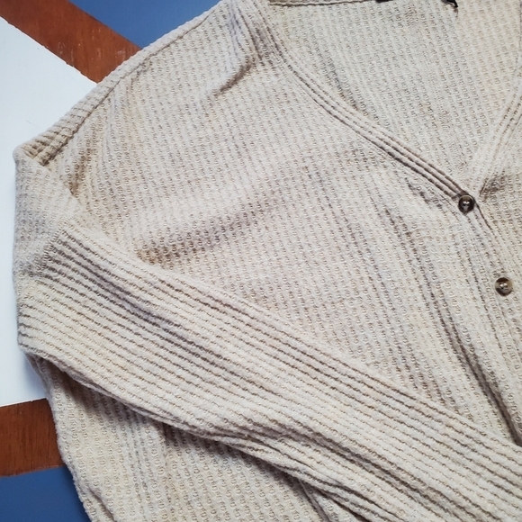 Out From Under Waffle‎ Knit Oversized Top Womens Medium Button up Tie Front Boho - Picture 5 of 12